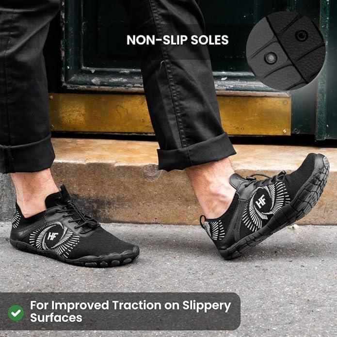 imageHF Active Barefoot Shoes  Wide Toe Box Arch Support Breathable Lightweight Flexible Minimalist Walking Shoes for Men ampamp WomenBlack
