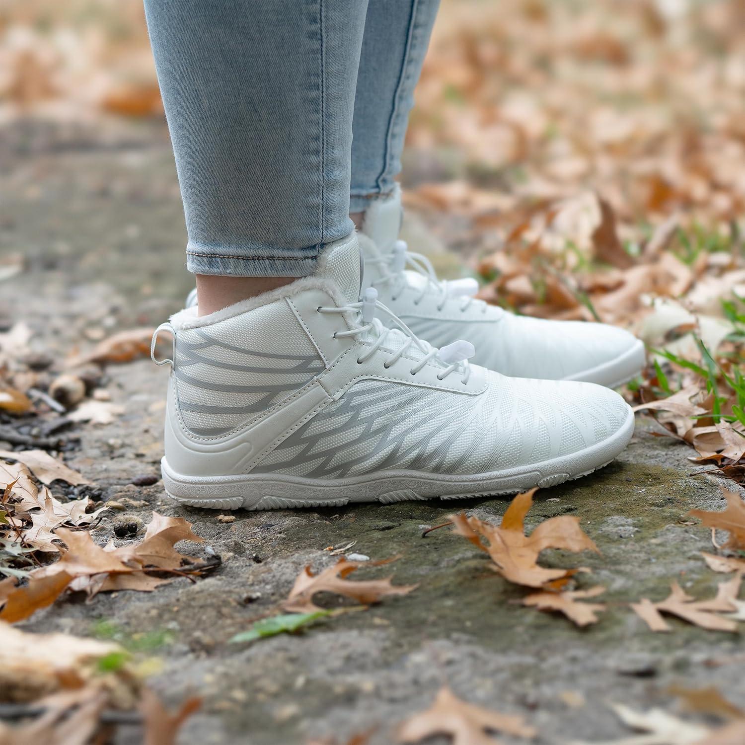 imageHF Winter Barefoot Boots  Ergonomic Supportive Winter Barefoot Shoes ZeroDrop Sole Wide Toe Box Innovative Design Walking Boots UnisexWhiteGray