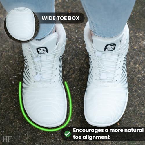 imageHF Winter Barefoot Boots  Ergonomic Supportive Winter Barefoot Shoes ZeroDrop Sole Wide Toe Box Innovative Design Walking Boots UnisexWhiteGray