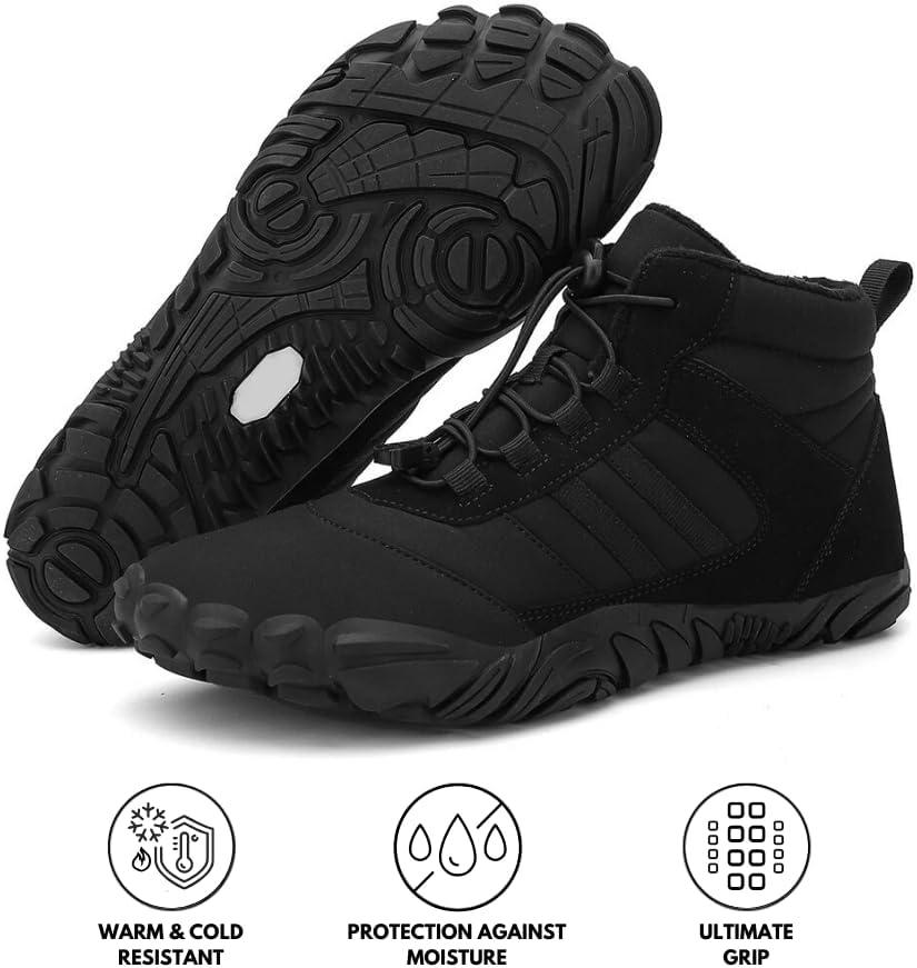 imageKasdava Pro Barefoot Winter Boots  Unisex WaterResistant NonSlip Shoes with Zero Drop Sole ampamp Wide Toe Box for Outdoor Trail ampamp SnowBlack