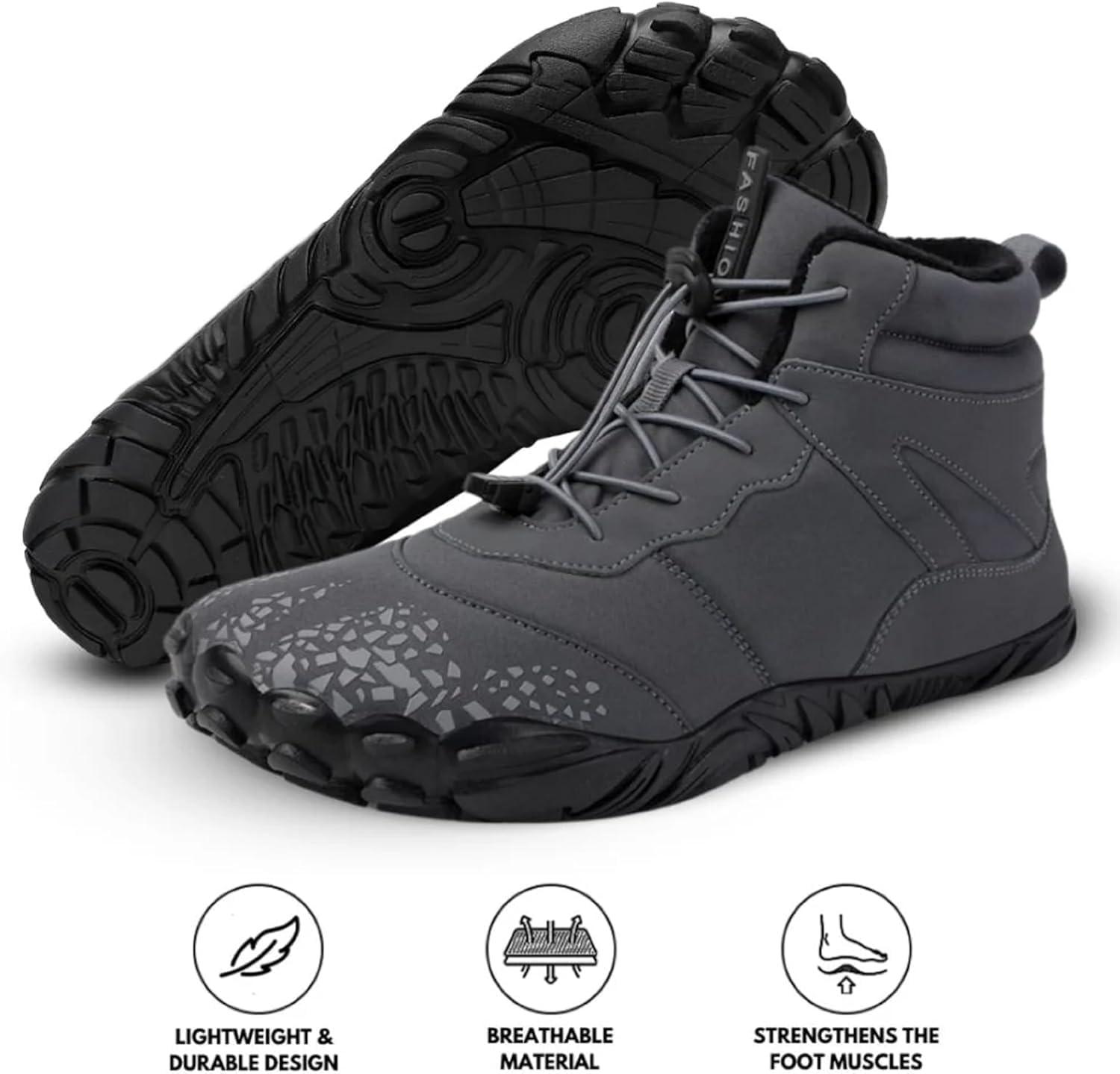 imageVindra Flex Barefoot Winter Boots for Women ampamp Men  NonSlip Lightweight Wide Toe Box Minimalist Walking Shoes for Healthy Foot PostureGrey