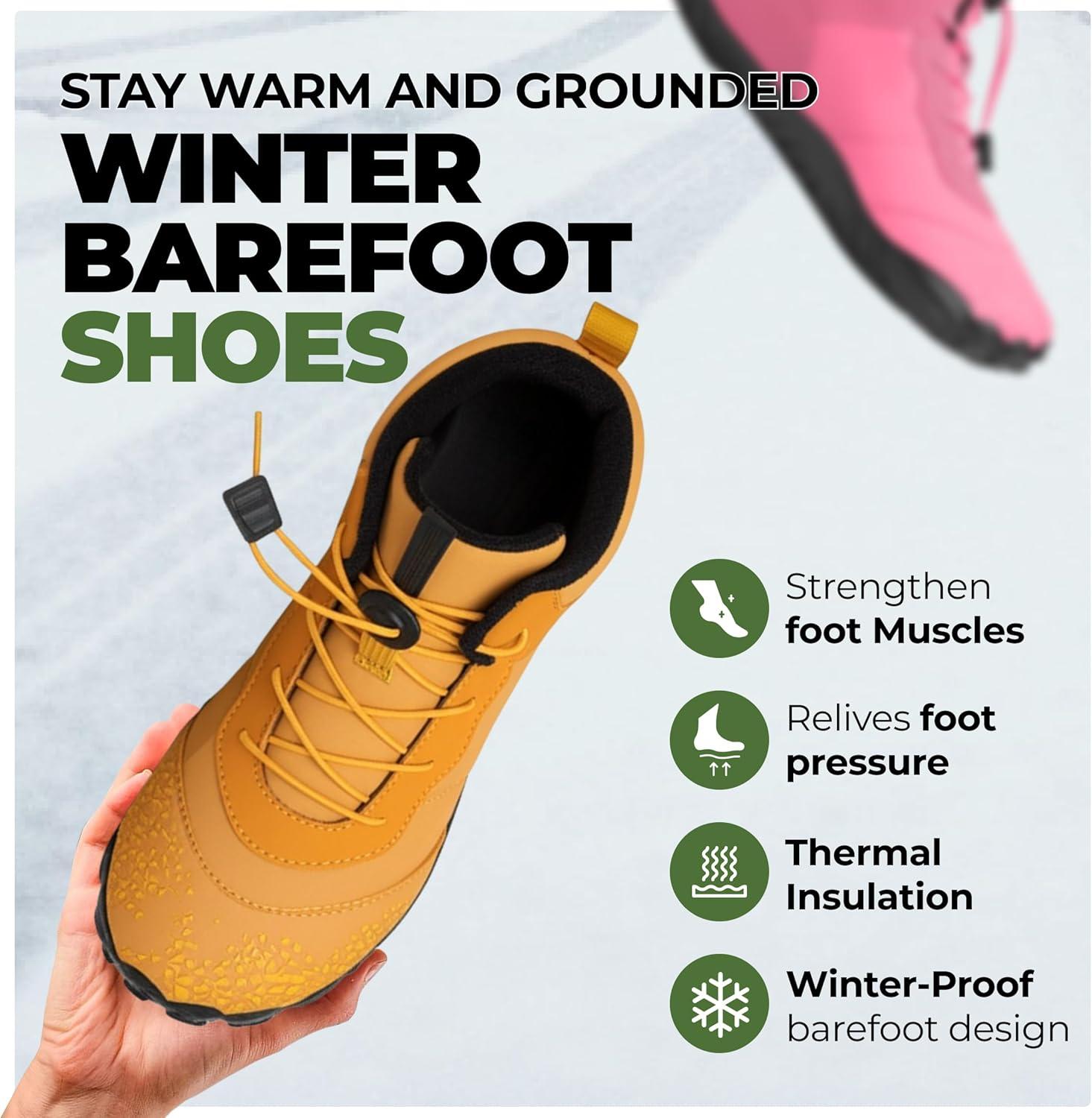imageVindra Flex Barefoot Winter Boots for Women ampamp Men  NonSlip Lightweight Wide Toe Box Minimalist Walking Shoes for Healthy Foot PostureYellow