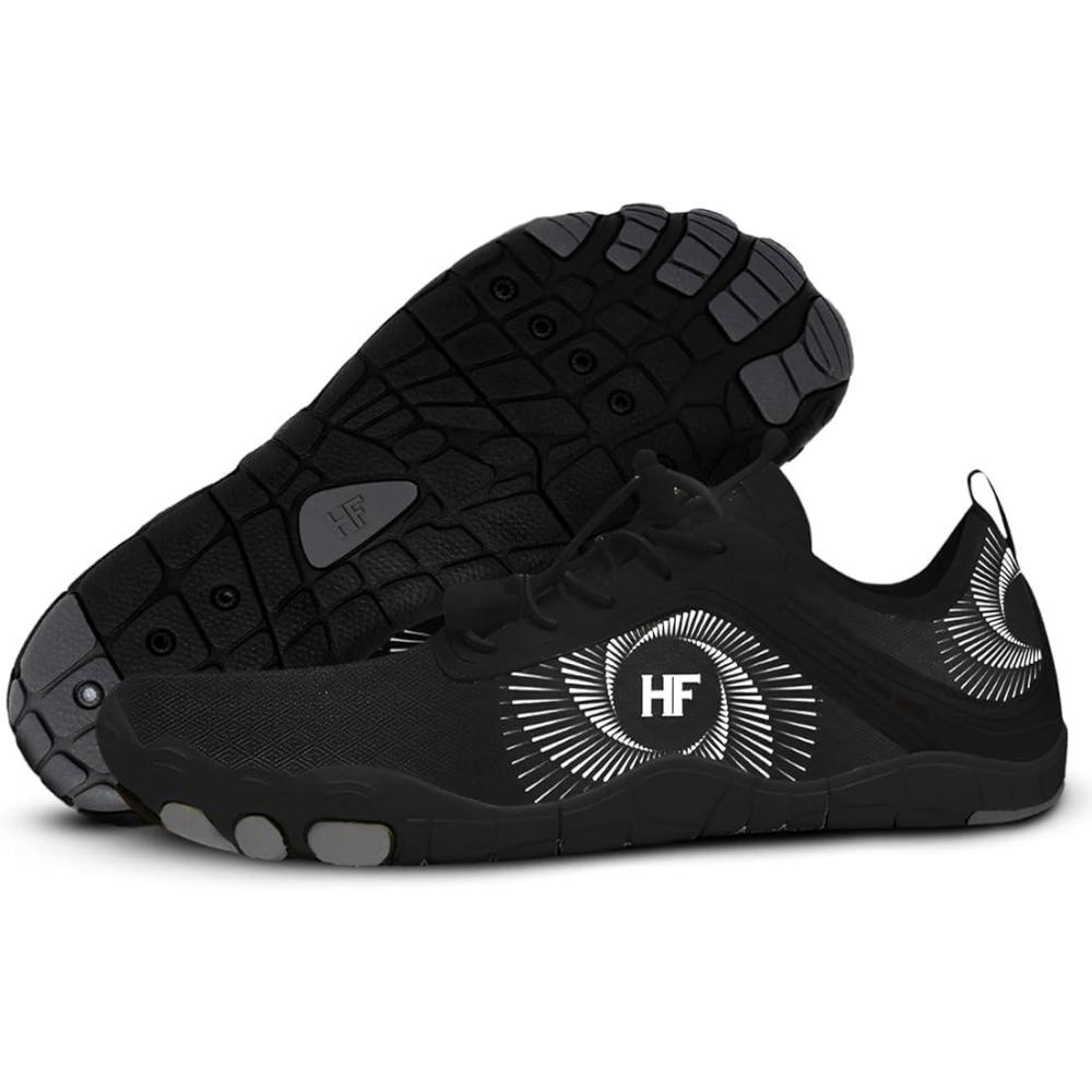 imageHF Active Barefoot Shoes  Wide Toe Box Arch Support Breathable Lightweight Flexible Minimalist Walking Shoes for Men ampamp WomenBlack