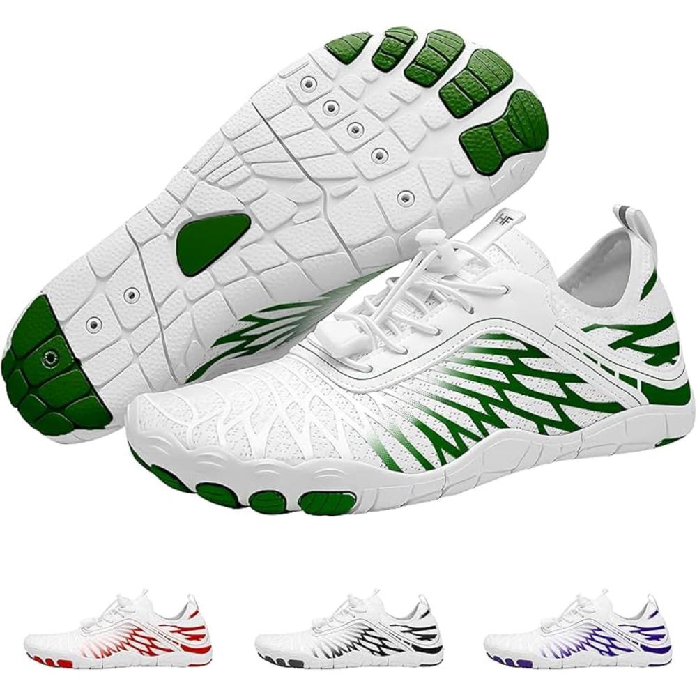 imageHF Signature Healthy ampamp NonSlip Breathable Barefoot Shoes Flexible Lightweight Daily Wear Walking Shoes UnisexWhiteGreen