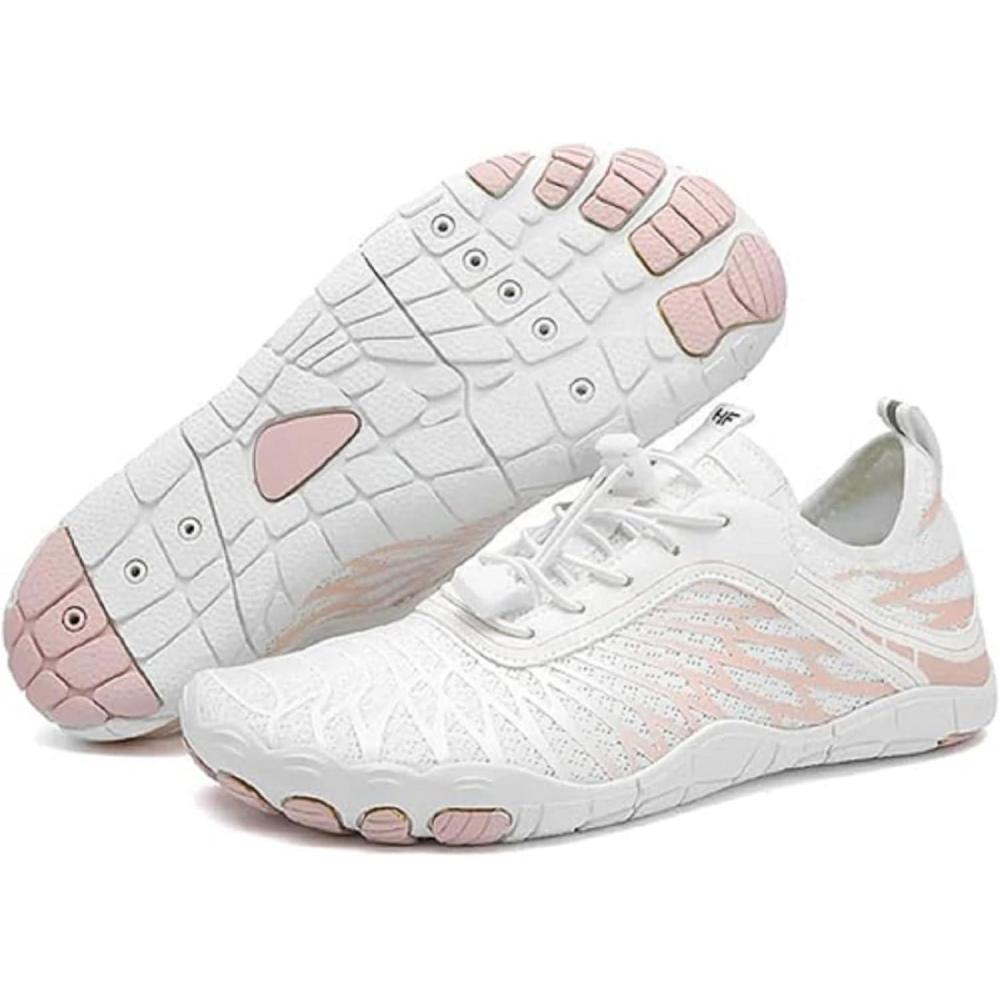 imageHF Signature Healthy ampamp NonSlip Breathable Barefoot Shoes Flexible Lightweight Daily Wear Walking Shoes UnisexWhitePink