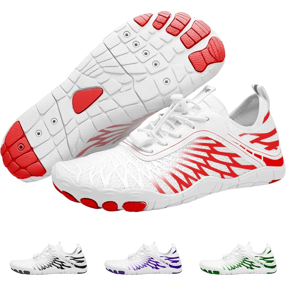 imageHF Signature Healthy ampamp NonSlip Breathable Barefoot Shoes Flexible Lightweight Daily Wear Walking Shoes UnisexWhiteRed