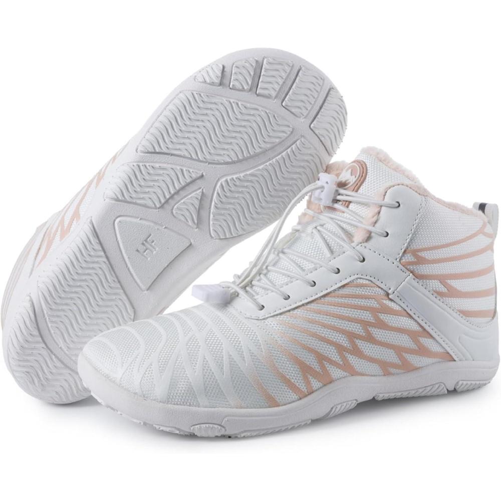 imageHF Winter Barefoot Boots  Ergonomic Supportive Winter Barefoot Shoes ZeroDrop Sole Wide Toe Box Innovative Design Walking Boots UnisexWhitePink