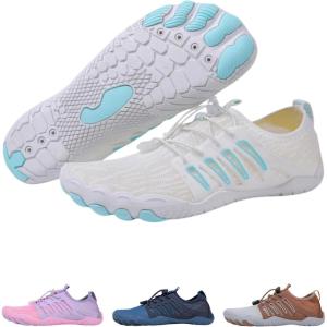 Colson Pro Barefoot Shoes for Men & Women – Lightweight, Non-Slip, Quick-Dry Minimalist Shoes with Wide Toe Box, Arch Support, Flexible Thin Soles for Walking, Running, Gym(White/Blue)