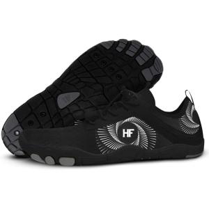 HF Active Barefoot Shoes – Wide Toe Box, Arch Support, Breathable, Lightweight, Flexible Minimalist Walking Shoes for Men & Women(Black)