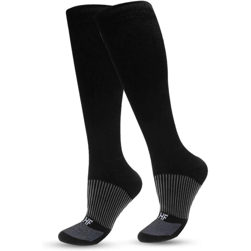 imageHF Compression Socks  Women Men High Support for Nurses Running Exercise Hiking Cycling comfort and Fatigue ReliefBlack